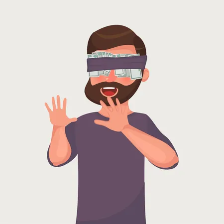 A man hides his eyes for the money  Illustration