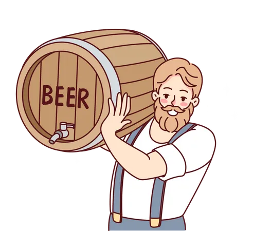 Beard man holding beer barrel  Illustration