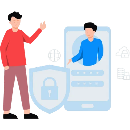 Boy using phone password protection  Illustration