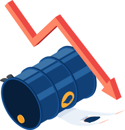 Businessman crushed by oil barrel with falling graph  Illustration