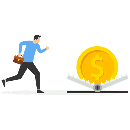 Businessman running to money trap  Illustration