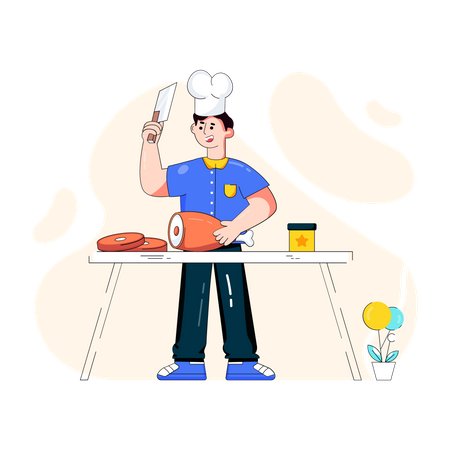 Chef chopping meat  Illustration