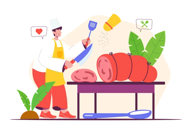 Chef chopping meat  Illustration