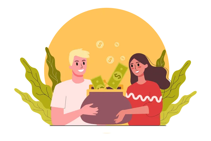 Couple investing money  Illustration