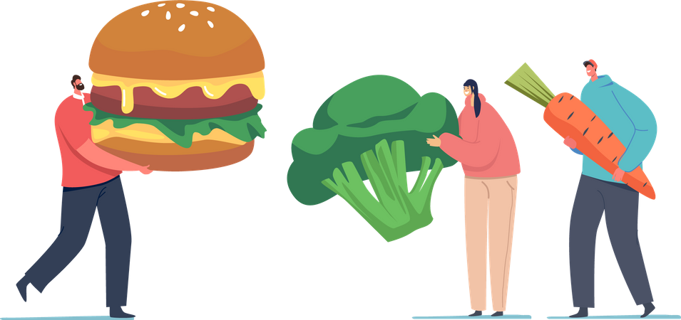 Fast-food vs vegetarian meals  Illustration