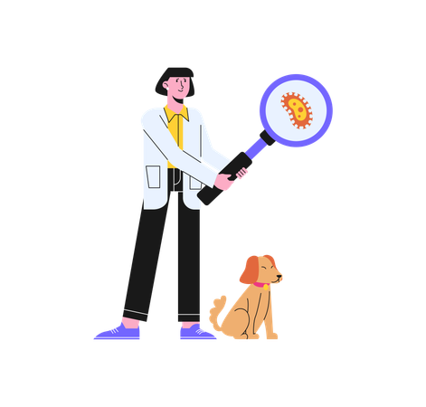 Female Doctor Analyzing Viruses on Dog  Illustration