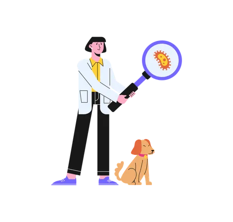 Female Doctor Analyzing Viruses on Dog  Illustration