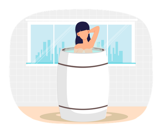 Girl in barrel washing  Illustration