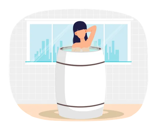 Girl in barrel washing  Illustration