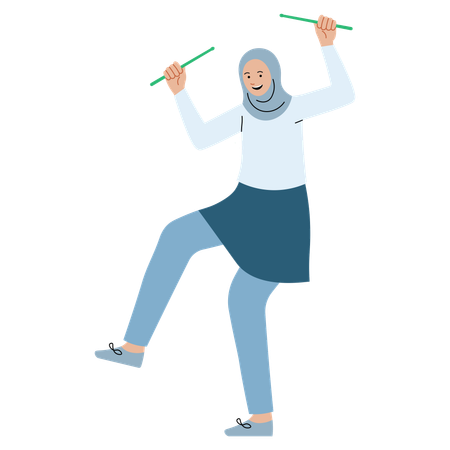 Hijab Woman doing poundfit workout  Illustration