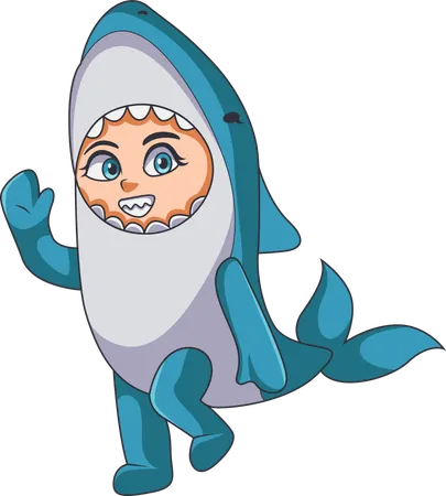 Kid wearing shark costume  Illustration