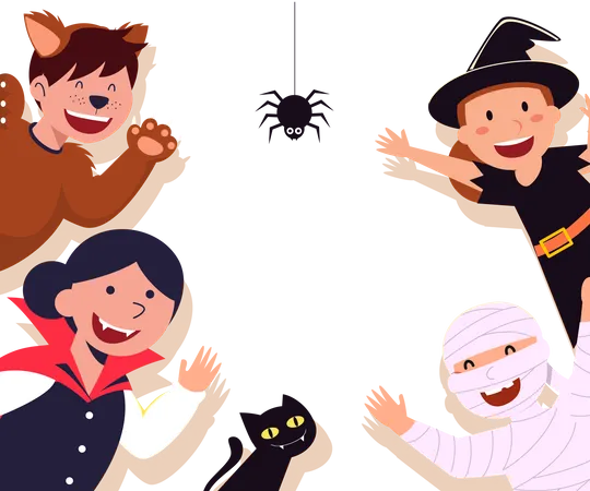 Kids dressed in Halloween costume saying hello  Illustration