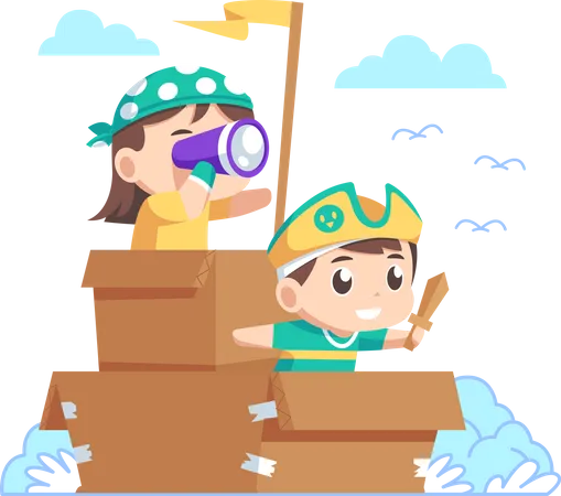 Kids playing as pirates  Illustration