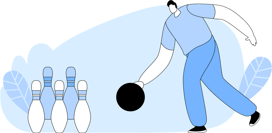 Man Throw Ball on Alley with Pins  Illustration