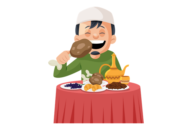 Muslim man eating Non-veg and drinking Alcohol  Illustration