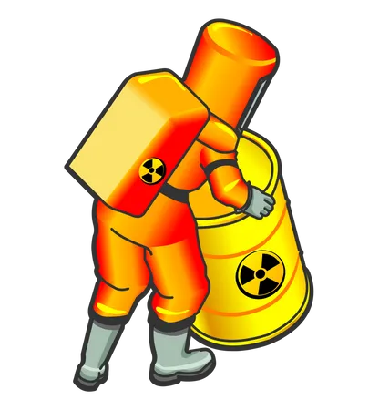 Nuclear Worker Moving radioactive barrel  Illustration