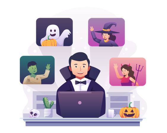 Online Halloween party  Illustration