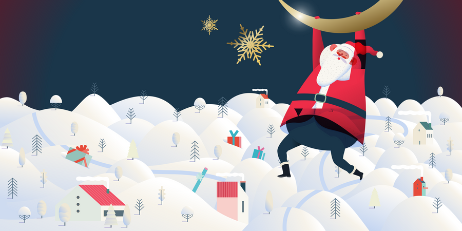 Santa hanging on rope  Illustration