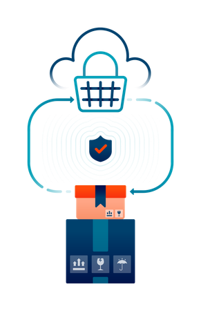 Shopping cart and package box protected by data security  Illustration