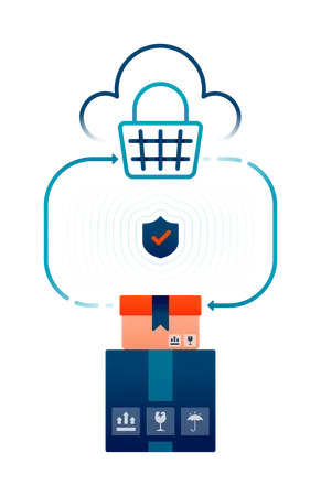 Shopping cart and package box protected by data security  Illustration