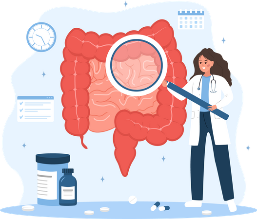 Woman in lab coat analysis perianal area  Illustration