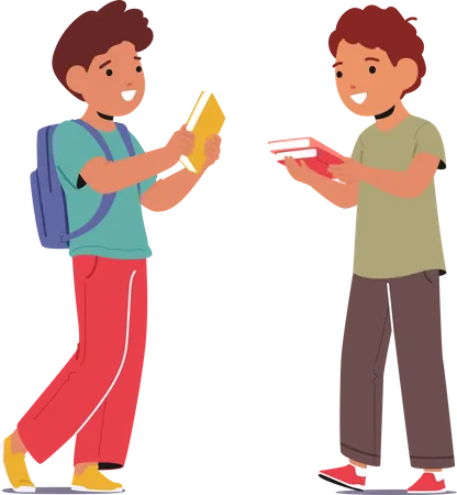 Young Boys Exchanging Books  Illustration