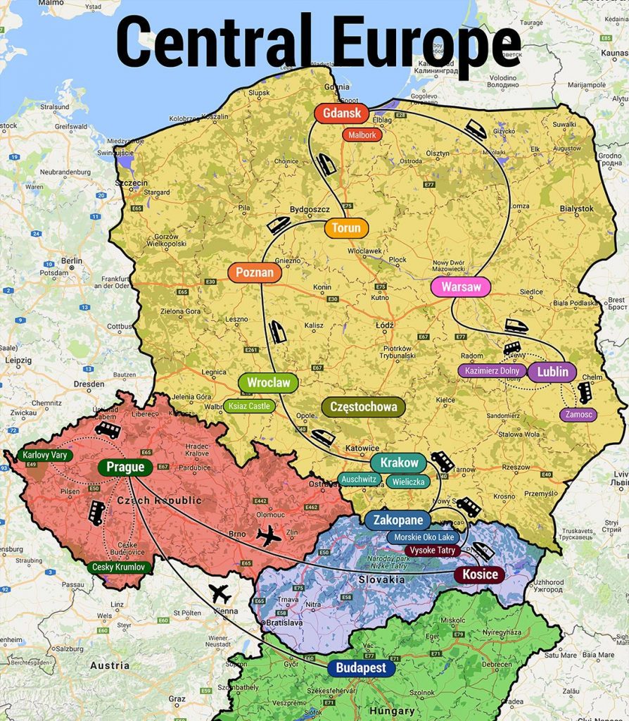 Central Europe Map With Cities - Free Printable Templates