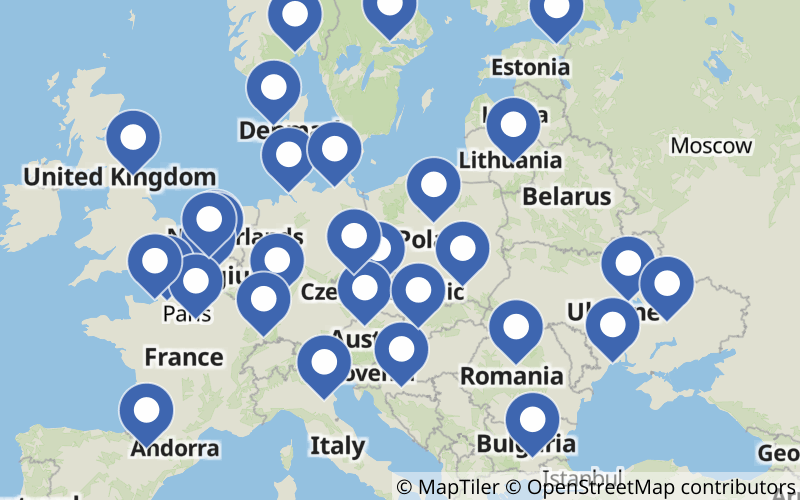 A map displaying all Ammonia plants in Europe