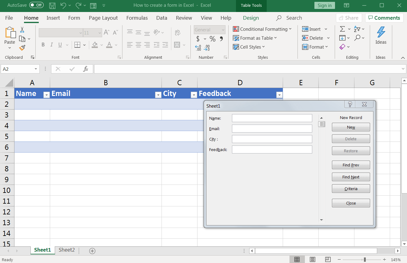 Excel Forms Template