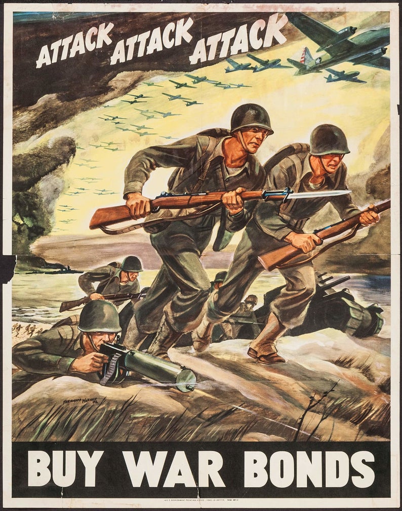 Propaganda Poster original 1942 Attack Attack Attack.