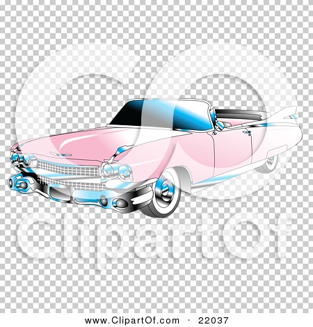 Clipart Illustration of a Pink Convertible 1959 Cadillac Car With.