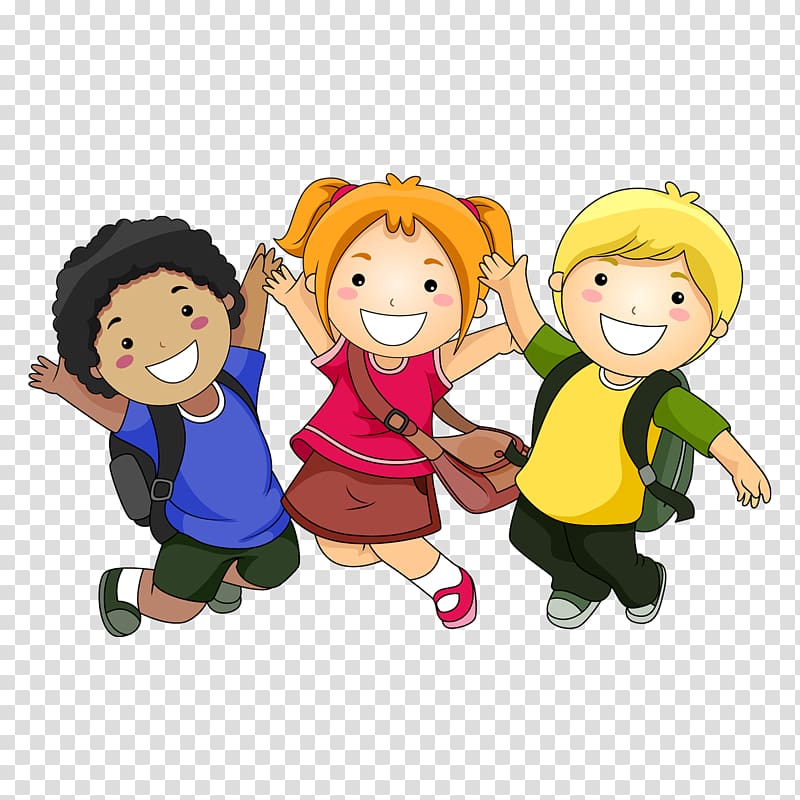 Two boys and girl jumping illustration, Cartoon Child , A.