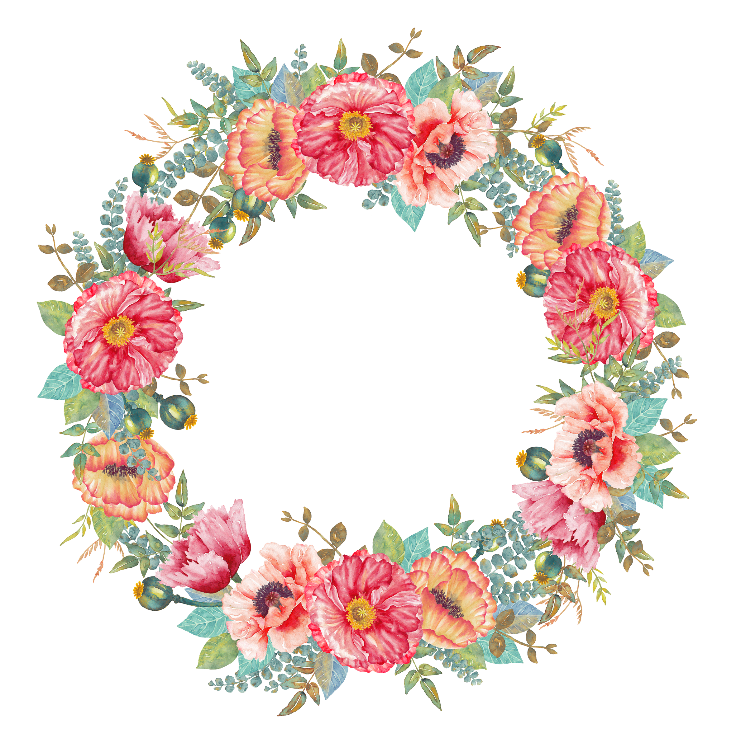 Flower Wreath Watercolor painting.