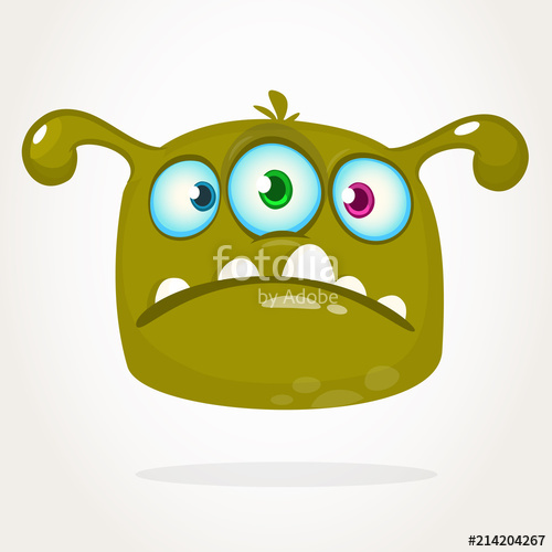 Happy cartoon three eyed alien character icon. Halloween.