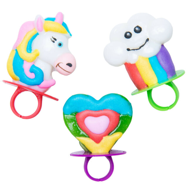 Lot of 4 packs Rainbow Unicorn Ring Lollipops.