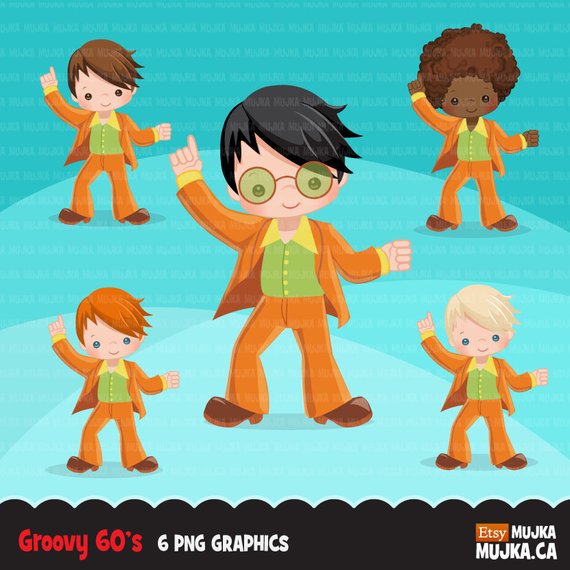 60\'s retro groovy Characters clipart. 70\'s graphics, retro.