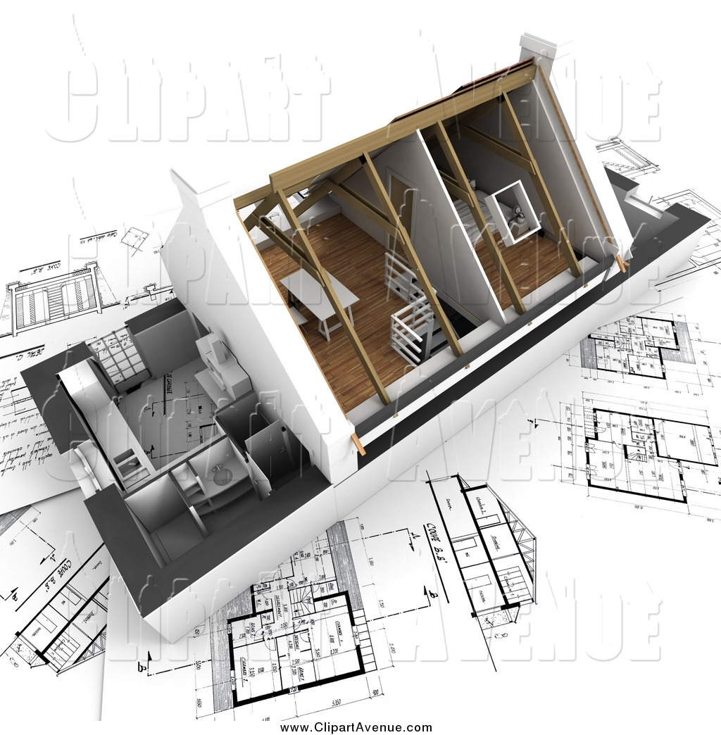 Avenue Clipart of a 3d Home Model with Vaulted Ceilings on.