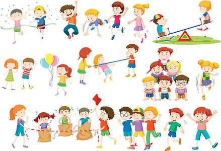 Children playing different games and activities Clipart.