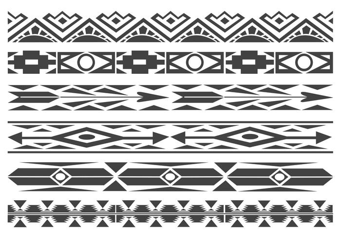 Monochrome Native American Pattern Vector Borders.