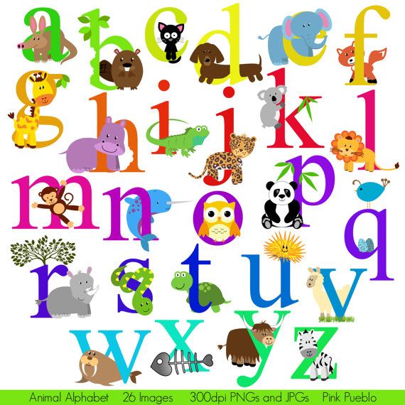 Animal Alphabet, Font with Safari Jungle Zoo Animals.