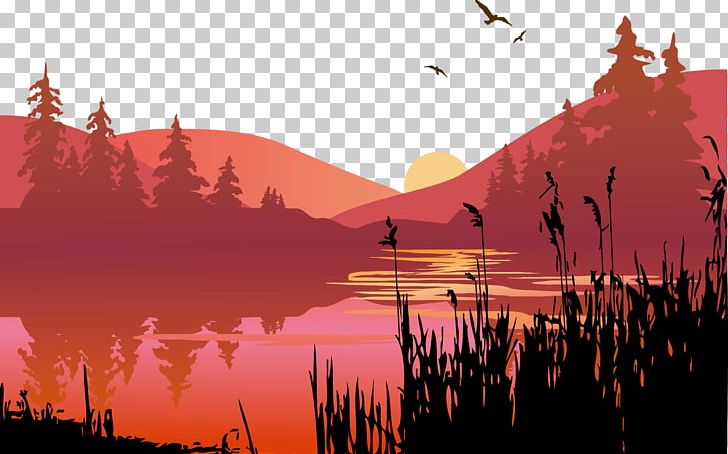 Sunset Lake PNG, Clipart, Calm, Cartoon Lake Water, Computer.