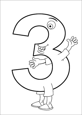 Number 3 character with arms and legs Clipart Image.