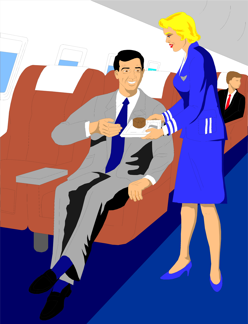 Flight attendant serving clipart.