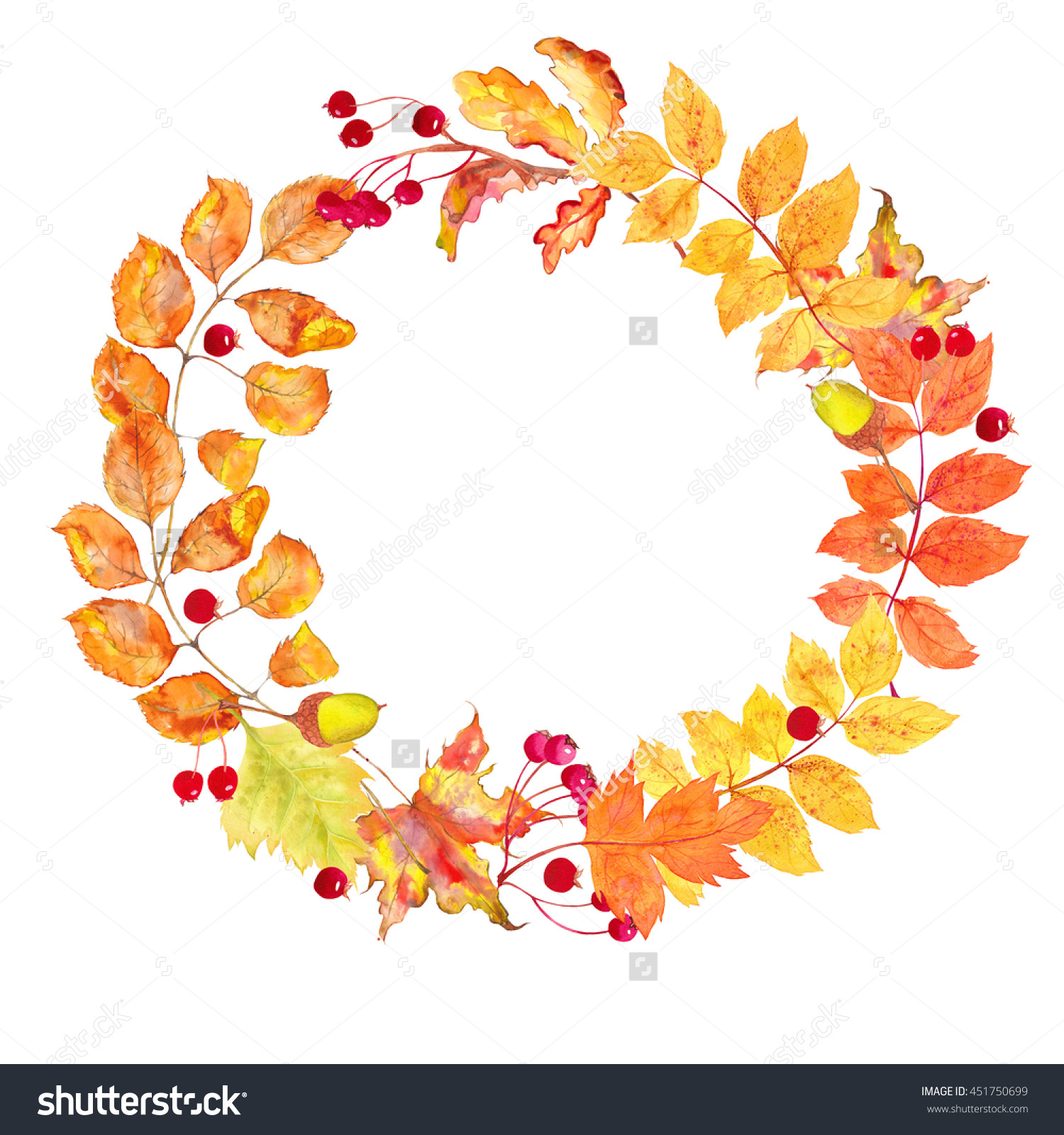 Watercolor Wreath Autumn Leaves Berries Beautiful Stock.