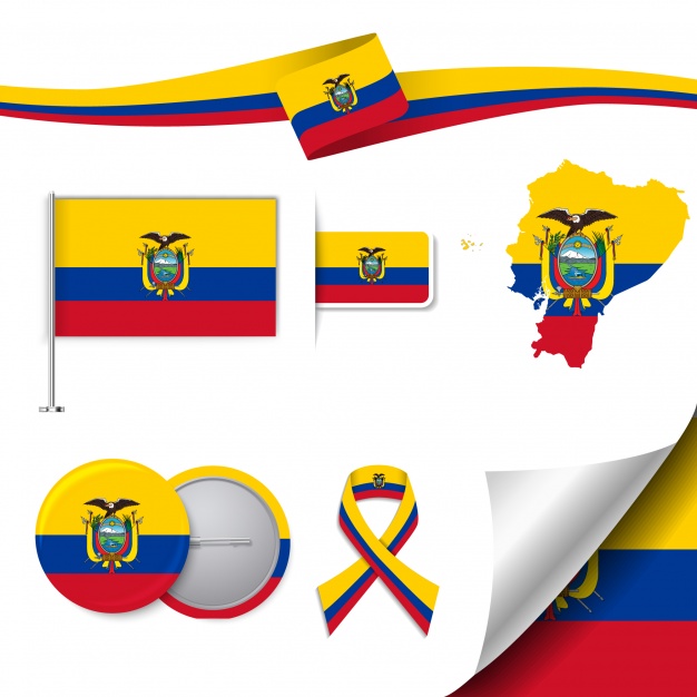 Stationery elements collection with the flag of ecuador.