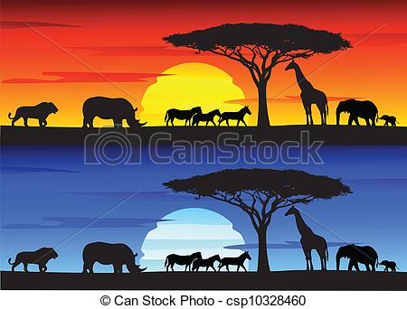 Clip Art Vector of Beautiful sunset background on Afri.