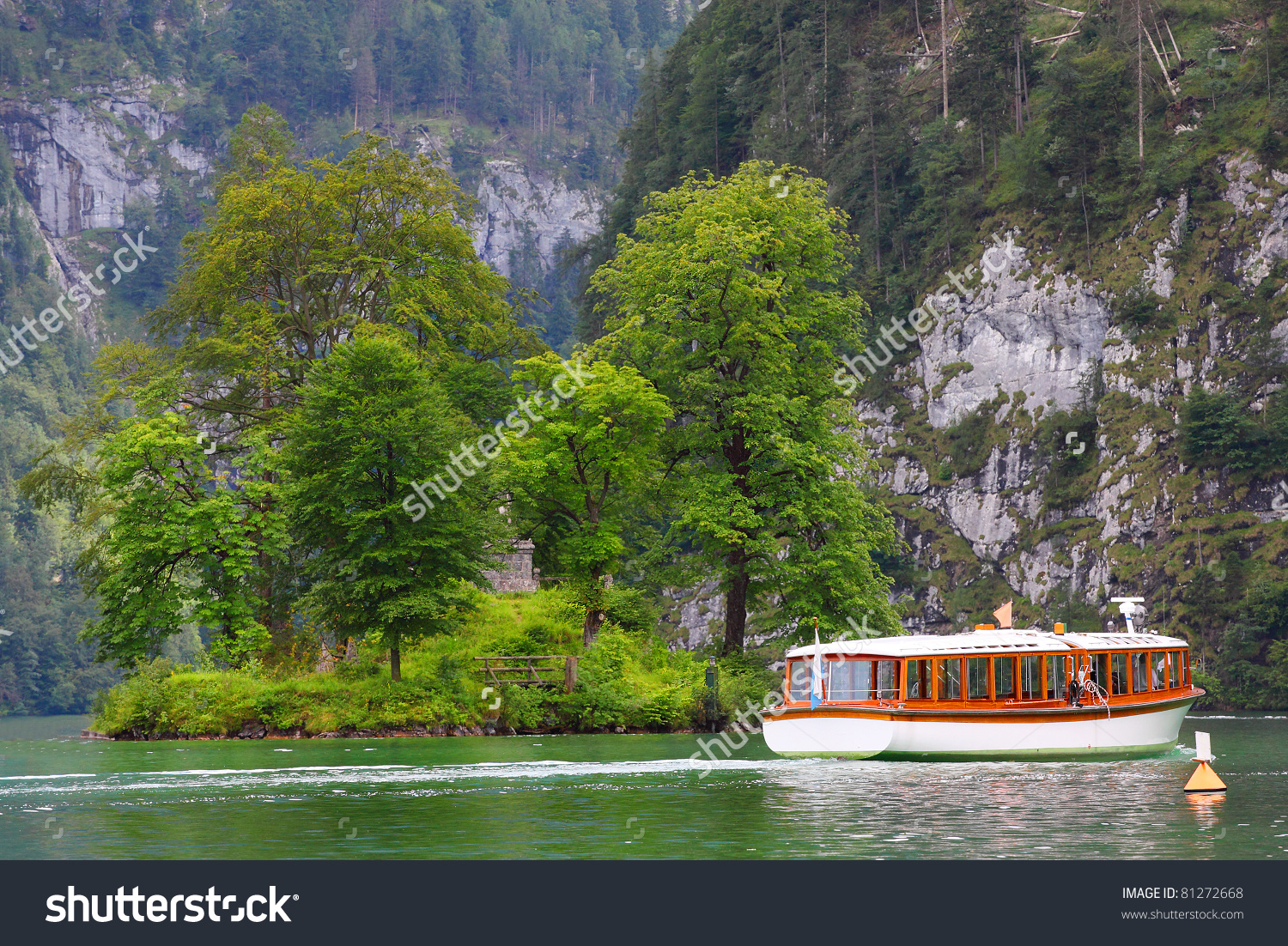 Ferry Boat On The Königssee. A Mountain Lake Located In The.