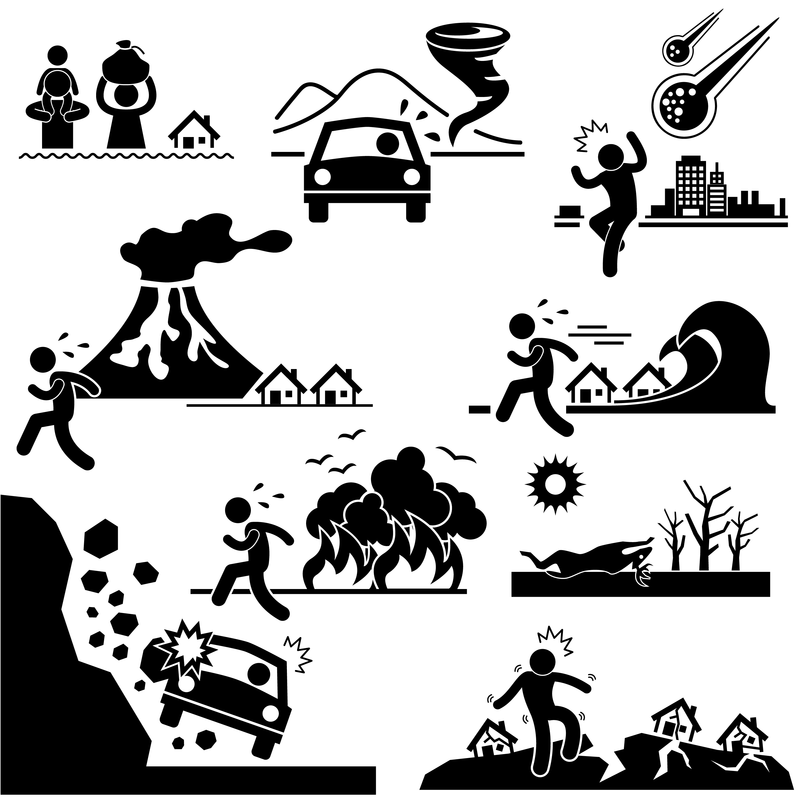 Disaster Doomsday Catastrophe Stick Figure Pictogram Icon.