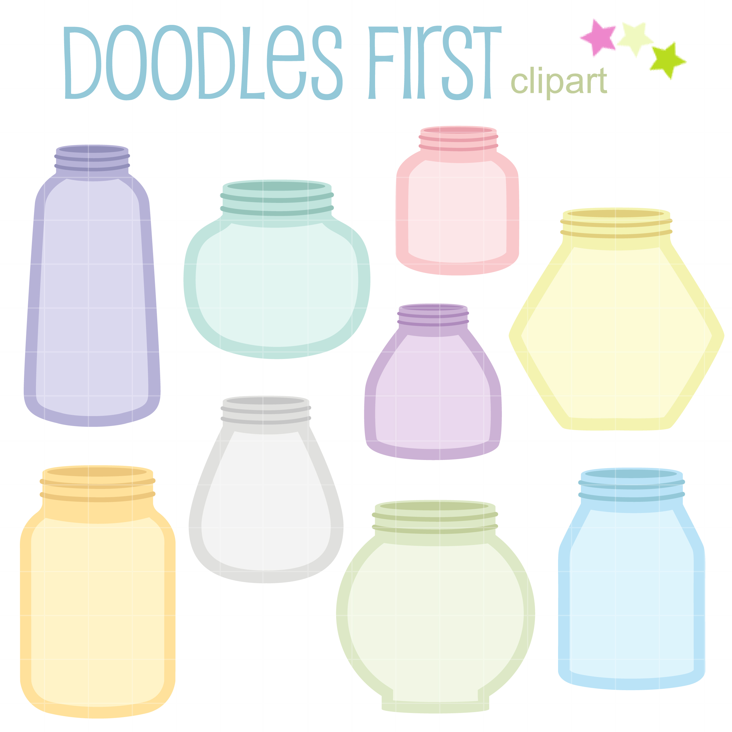 Mason Jar Color and Shapes Clip Art Set.