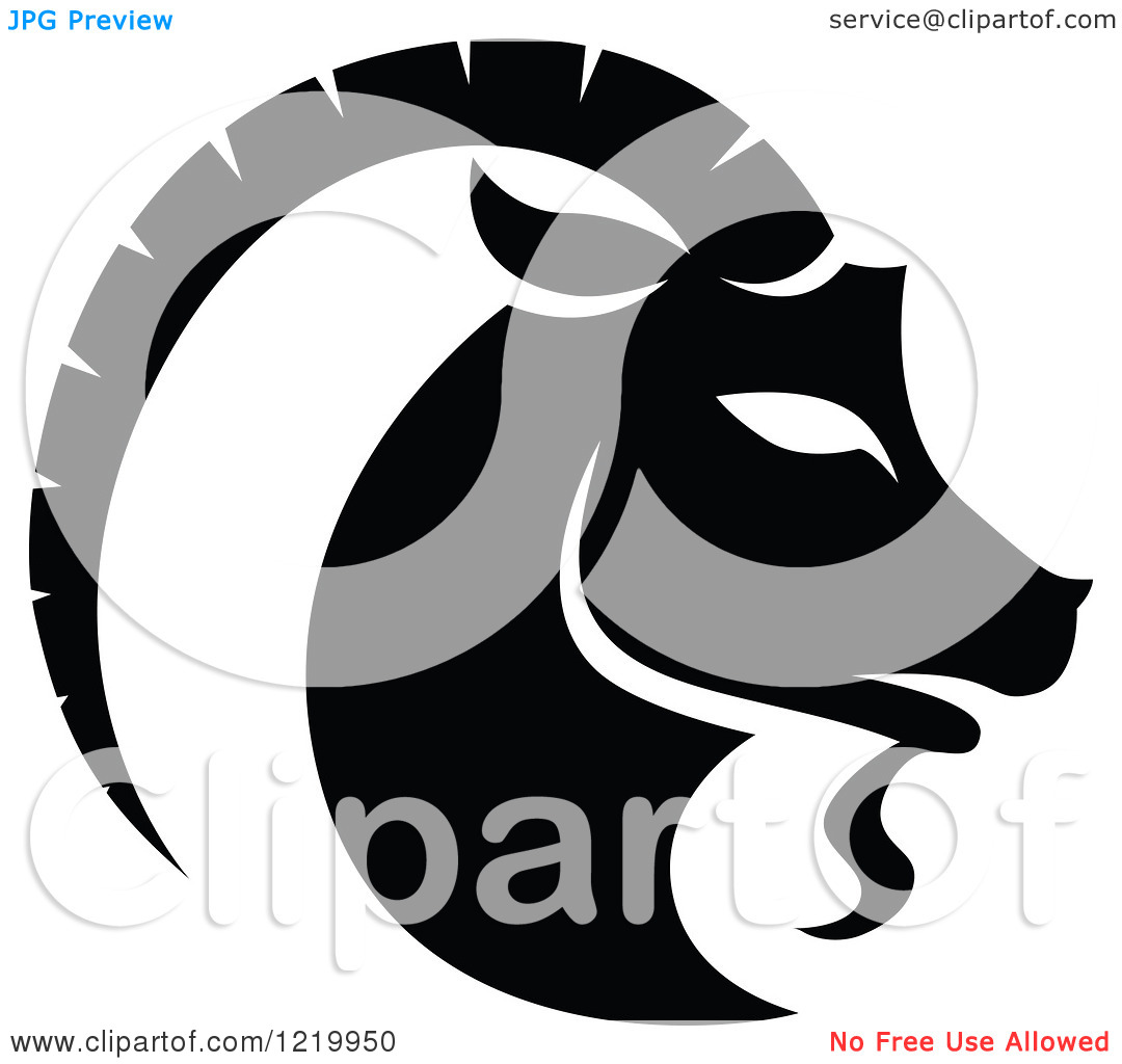 Clipart of a Black and White Astrology Capricorn Sea Goat Zodiac.